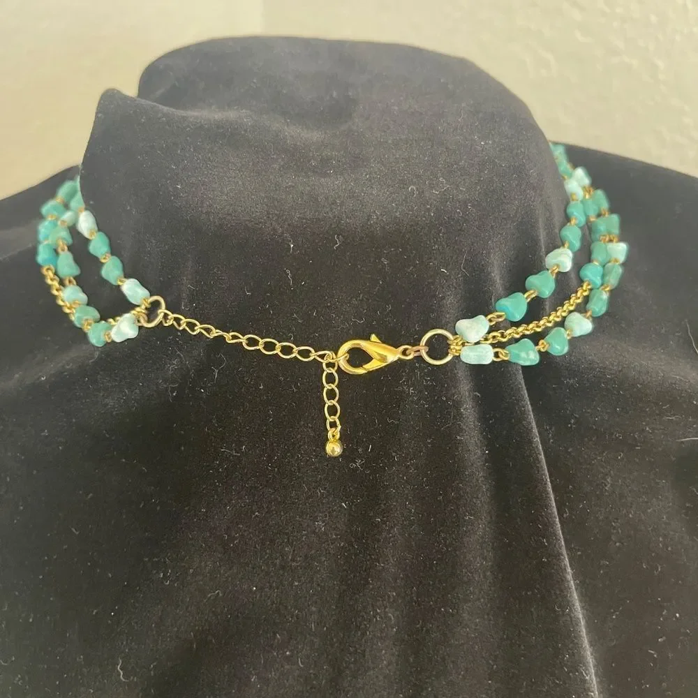 Turquoise Multi-Strand Goldtone Necklace NWOT